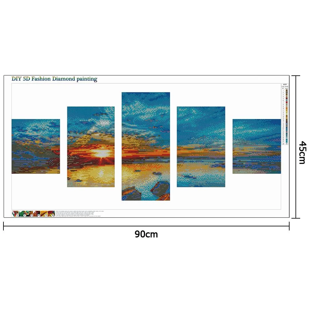 5pcs 5D DIY Full Drill Diamond Painting Sunset Cross Stitch Embroidery Kit 90x40cm