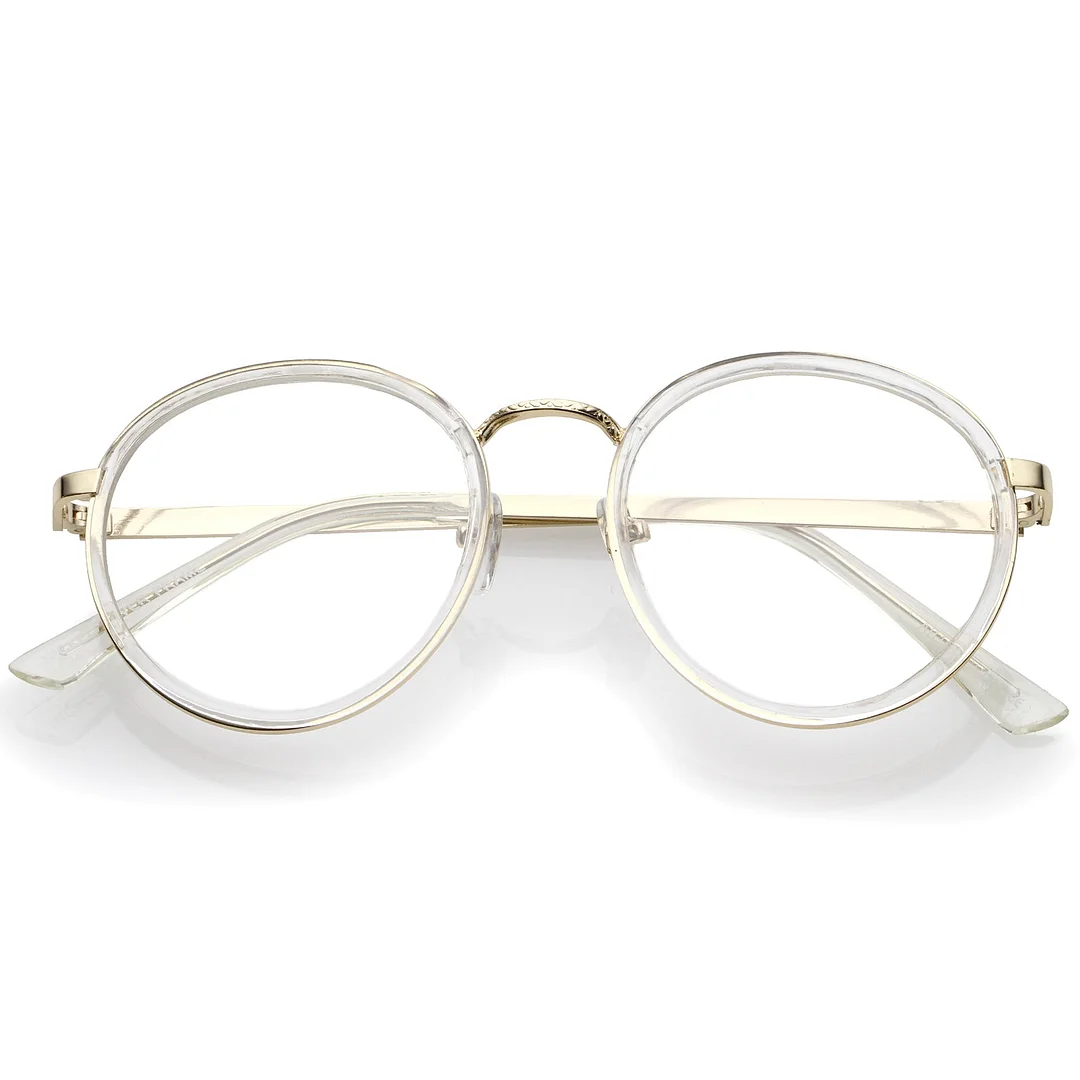 Classic Metal Frame Slim Temple Clear Lens Round Eyeglasses 49mm