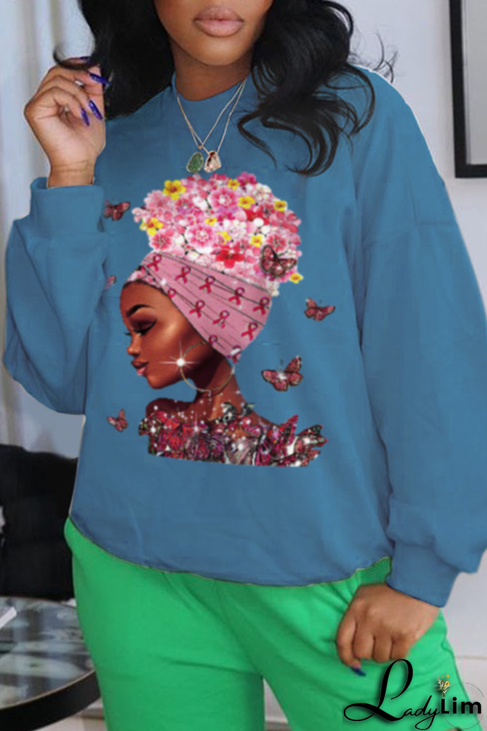 Grey Fashion Vintage Butterfly Print Patchwork O Neck Tops