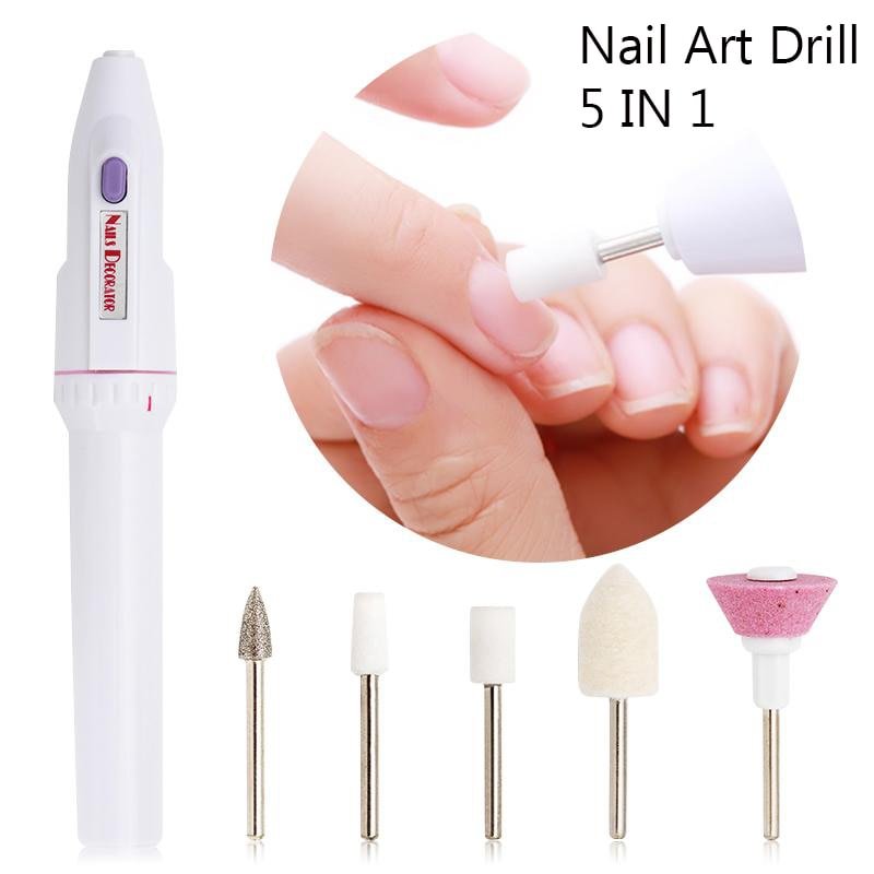 5 In 1 Professional Electric Nail Drill Kit Battery Manicure Pedicure Grinding Polishing Nail Art Sanding File Pen Tools Machine