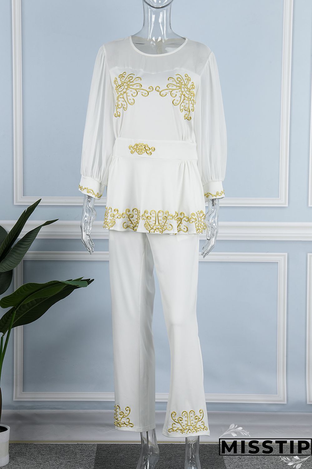 Cyan Casual Patchwork Basic O Neck Two Pieces