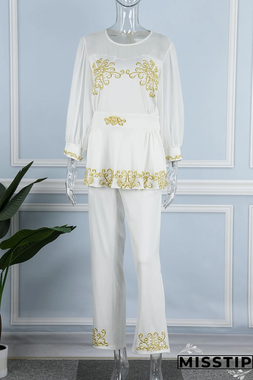 Cyan Casual Patchwork Basic O Neck Two Pieces