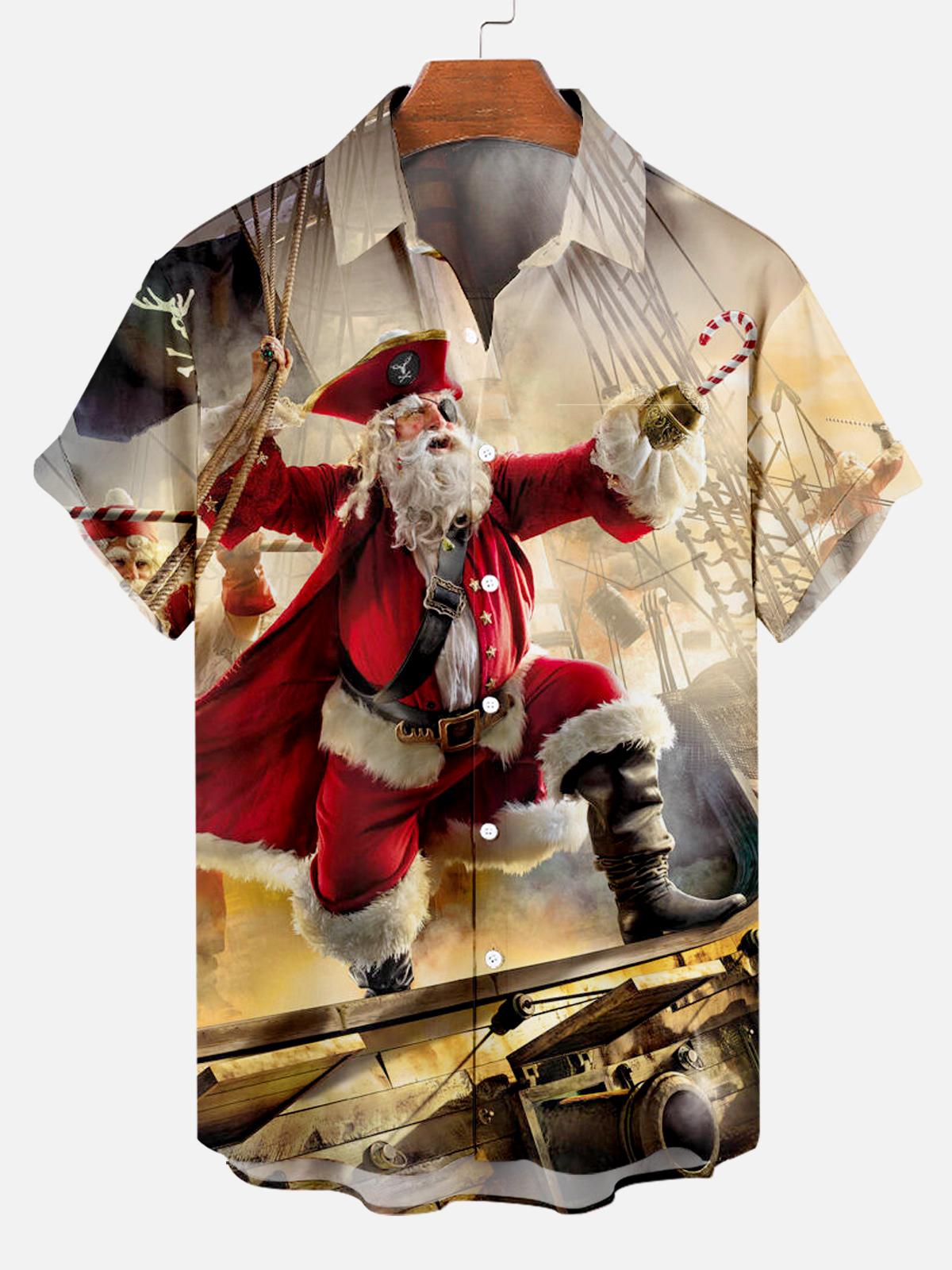 Christmas Pirate Santa Short Sleeve Hawaiian Shirt PLUSCLOTHESMAN
