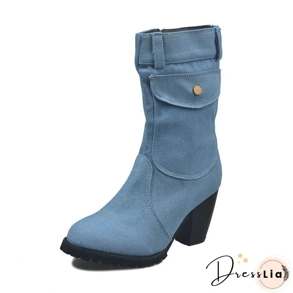 Women Denim Fabric Zipper Boot
