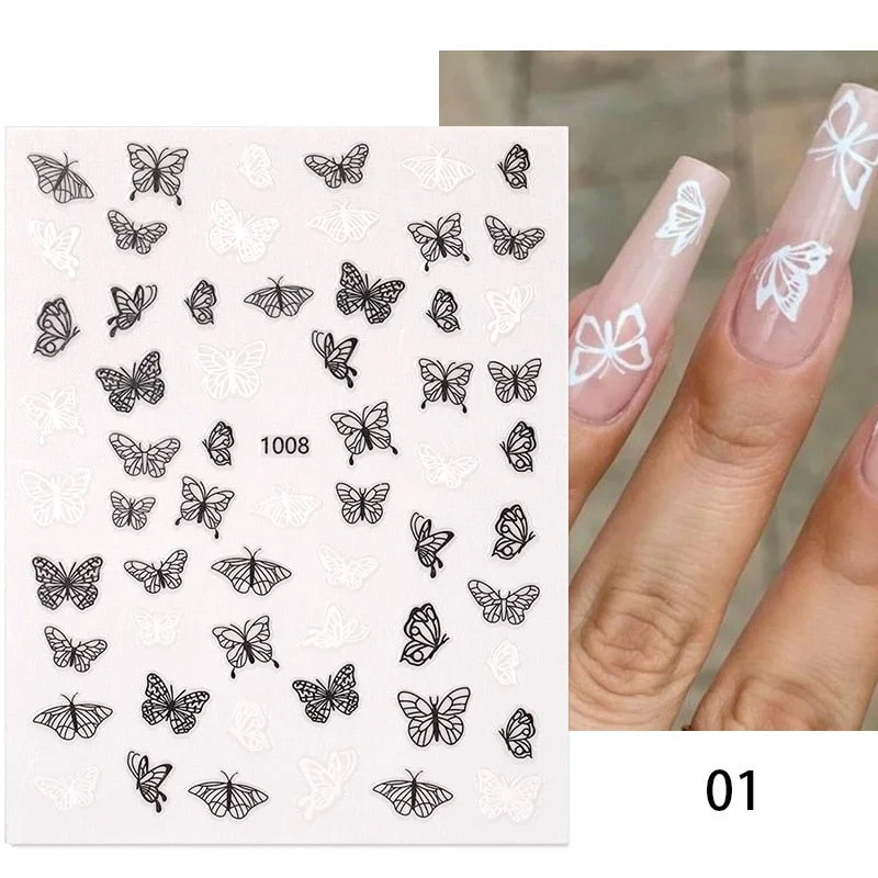 1PC Summer Bronzing Leaf 3D Nail Sticker Iridescent Tropical Leaves Tree Birds Transfer Decals Slider For Nails DIY Decoration-Nail Inspo