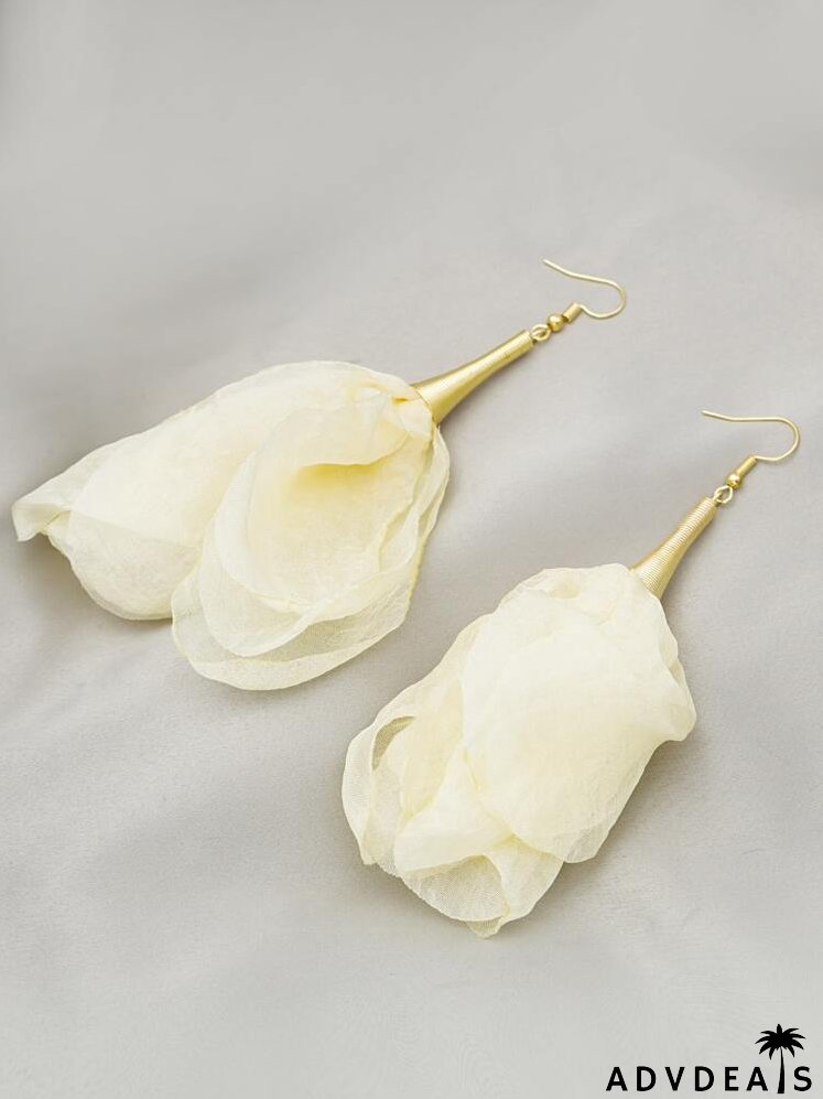 Fabric Flower Drop Earrings