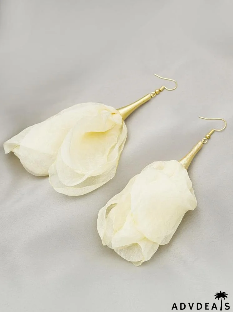 Fabric Flower Drop Earrings