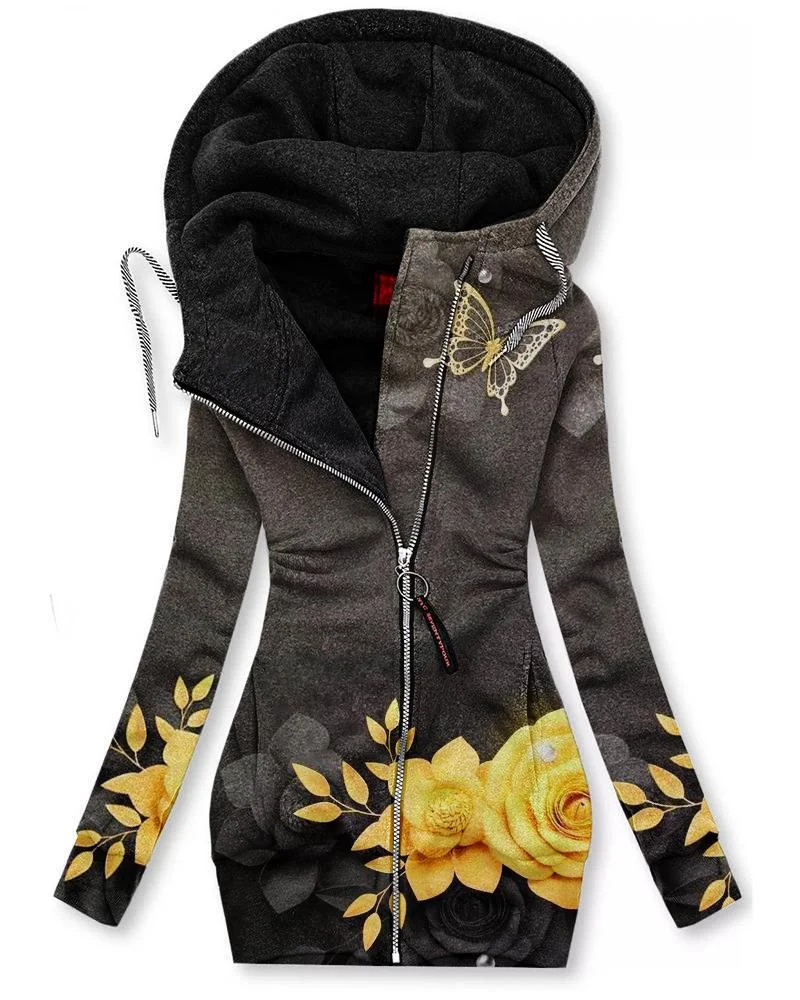 Women's Vintage Butterfly Floral Print Hoodie