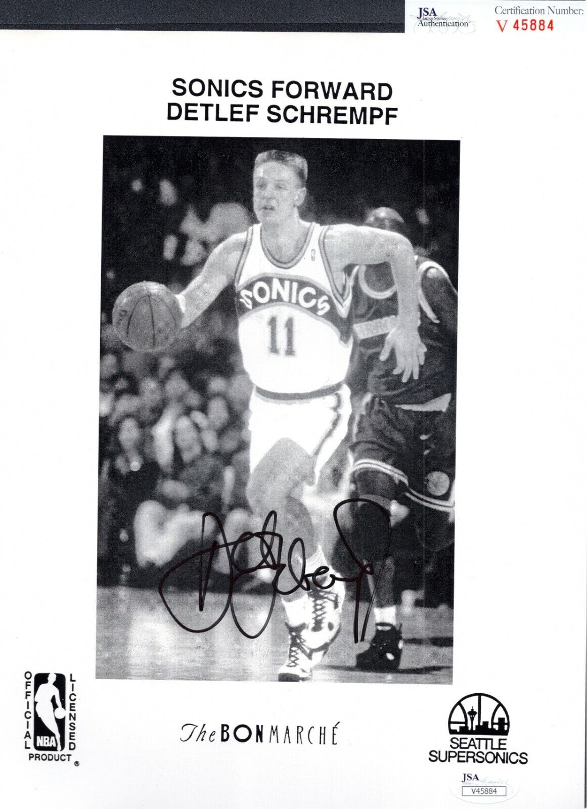 JSA Detlef Schrempf Autographed Signed 8.5x11 Photo Poster painting Seattle Supersonics TRB 315