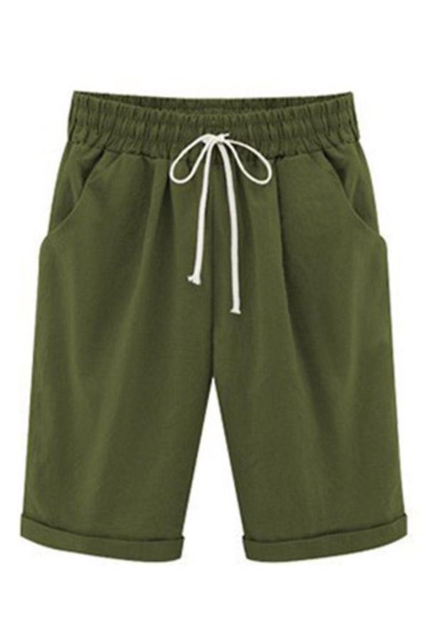 Rotimia Solid Casual Self-tie Side Pockets Short Pants