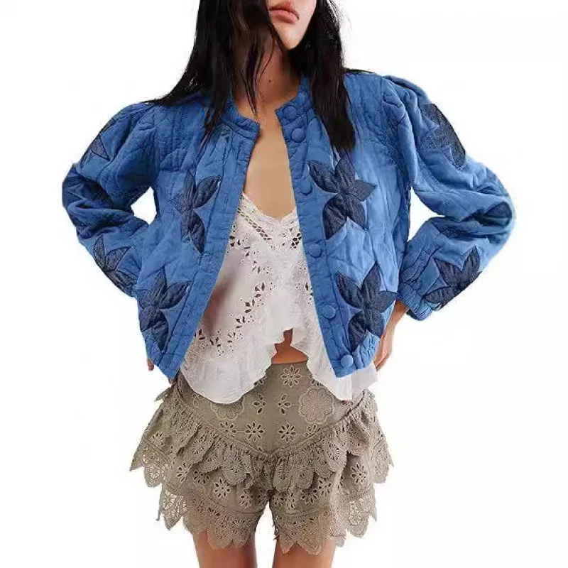 Nigikala Nigikala Autumn And Winter Explosion Embroidered Good Quality Washing Cotton Maple Leaf Embroidery Lady Coat Cotton Suit