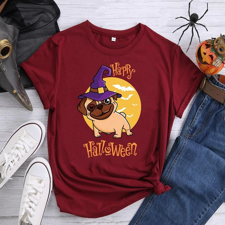 Halloween Dog Round Neck T-shirt-0018721