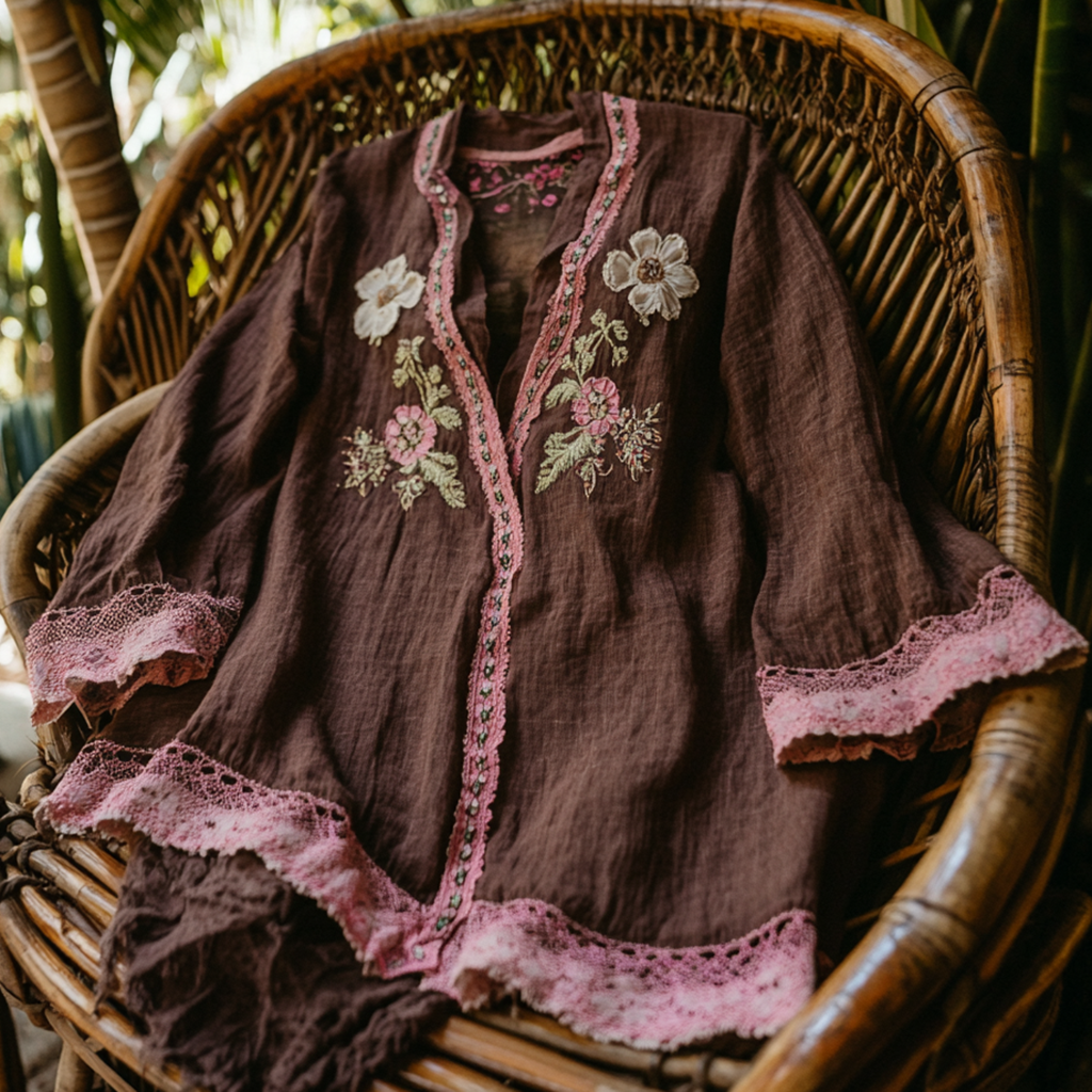  Embroidered Floral Lace Trim Jacket for Spring and Summer