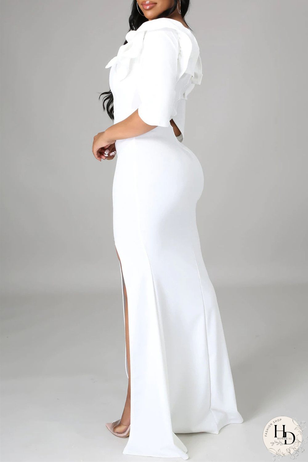 White Fashion Sexy Solid Split Joint Slit Off the Shoulder Evening Dress