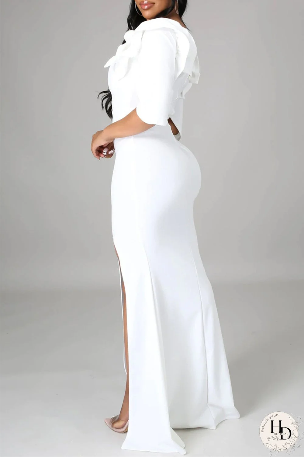 White Fashion Sexy Solid Split Joint Slit Off the Shoulder Evening Dress