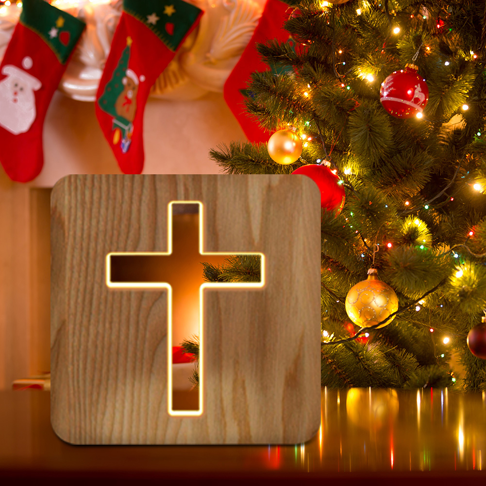 

LED Wooden Cross Christianity Crucifix Crafts USB-3D Night Light, 501 Original