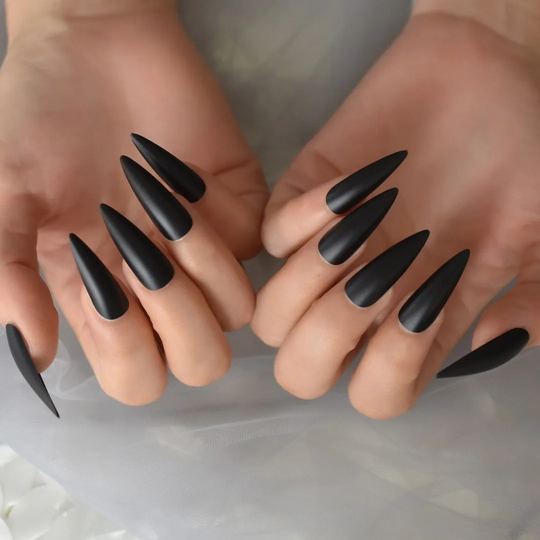 Fake Nails With Sticker Nails Matte Manicure Prss On Nails Acrylic Medium Stiletto Slim Fake Fingernail For Women DIY Nail Art-Nail Inspo