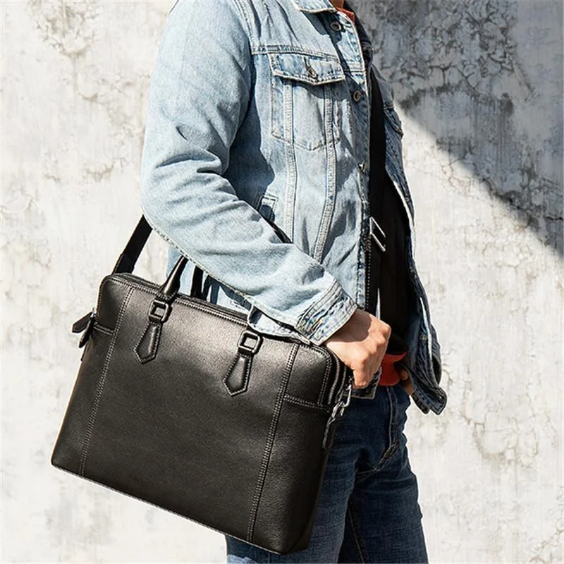 Mens Classic  Business 14 Inch Laptop Briefcase Leather Shoulder Packs