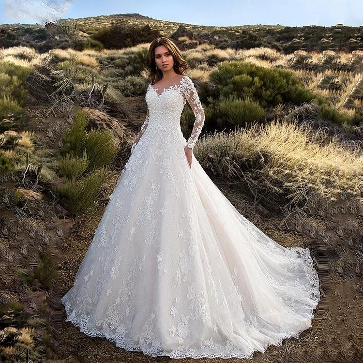 Promsstyle Elegant lace embroidery low back princess wedding dress Prom Dress 2023