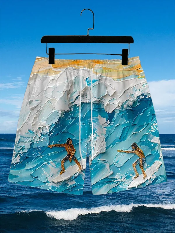 Men's Vacation Style Surf Oil Painting Print Casual Shorts