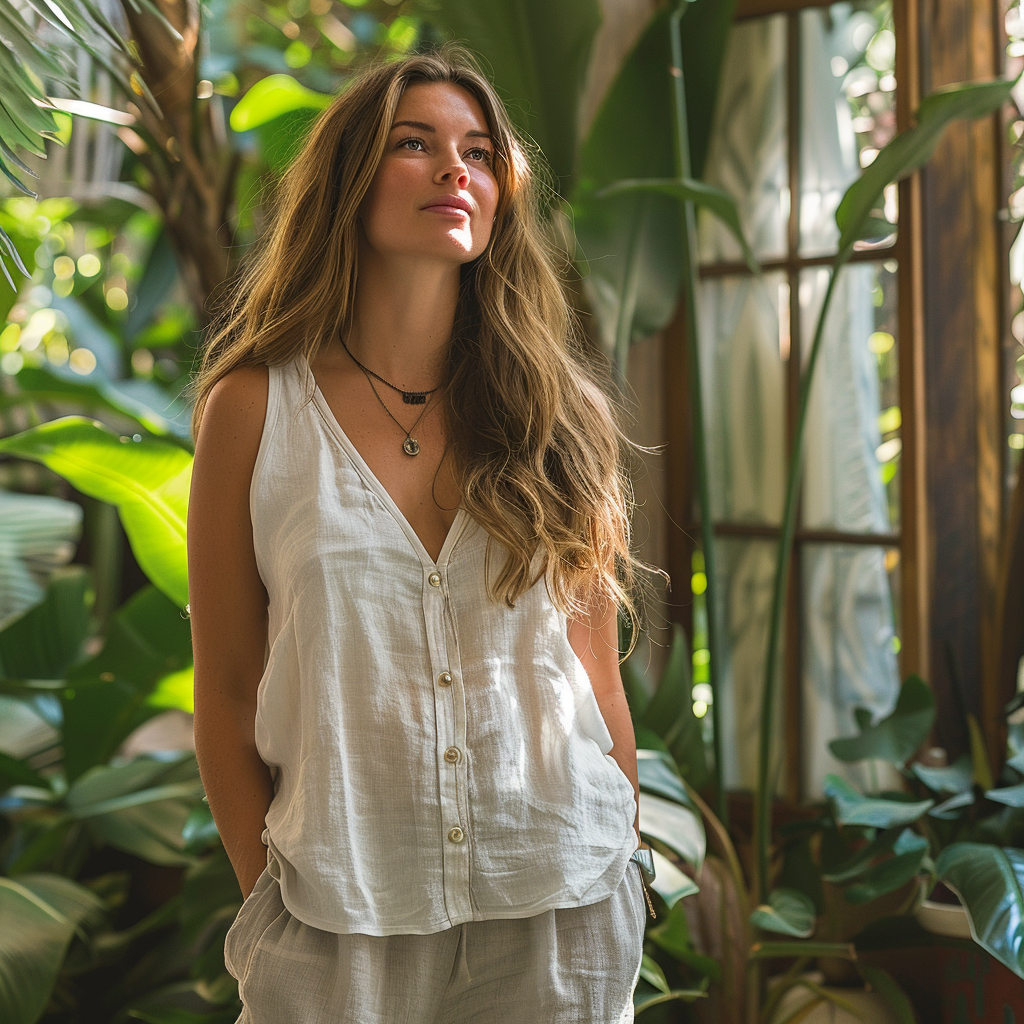 Simple V-neck Sleeveless Shirt, Loose, Comfortable And Breathable Top