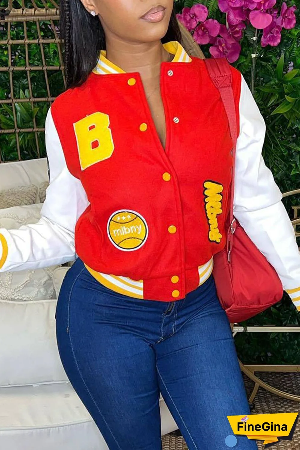 Red Casual Print Patchwork Buckle Outerwear