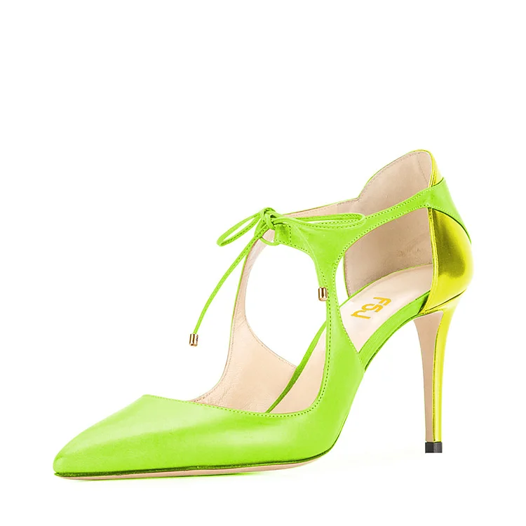 Women's Green Lace-up Pointed Toe Stiletto Heels Sandals |FSJ Shoes