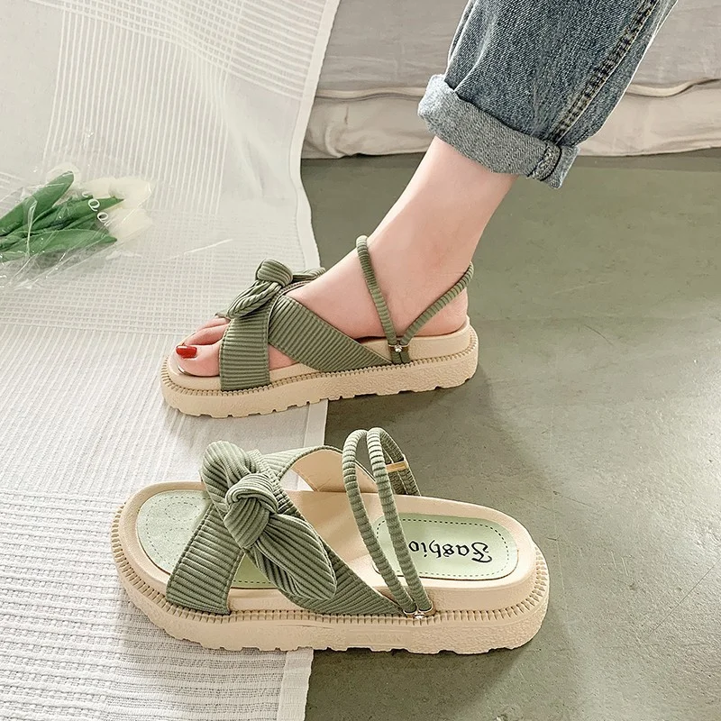 Uveng Uveng Women Wearing Sandals In The Summer Wear The New Year's New Casual Dress Thick-Bottomed Fairy Wind Students Flat Bottom Women's Slippers