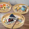 DIY Round Wooden Dog Diamond Decorative Serving Tray with Handle for Home Decor