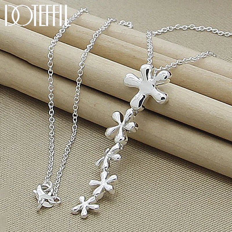 DOTEFFIL 925 Sterling Silver Flower Long Pendant Necklace 18-30 Inch Chain For Women Jewelry 