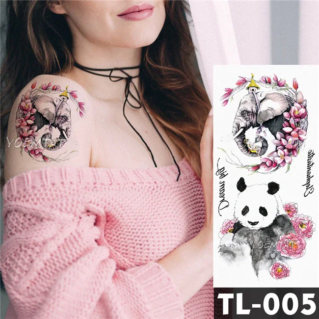 Sdrawing Transfer Deep Pink Henna Lace Rose Flower Temporary Tattoo Sticker Butterfly Pattern Body Art Waterproof Fake Flash Tattoo