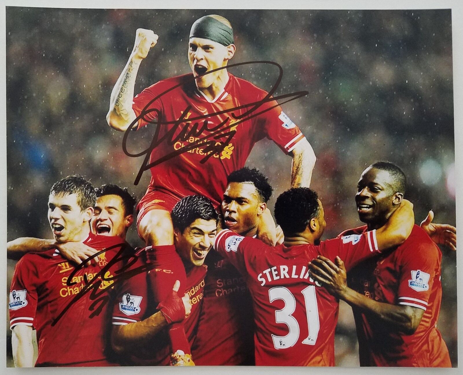 Raheem Sterling Martin Skrtel Signed 8x10 Photo Poster painting England Liverpool Soccer RAD