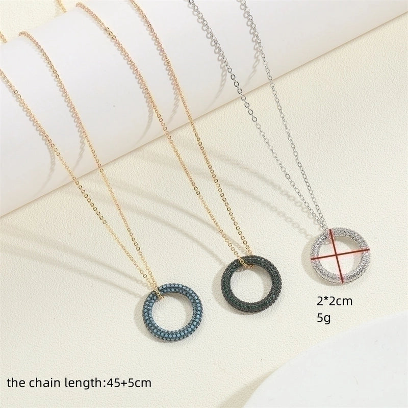 Copper 14K Gold Plated White Gold Plated Minimalist Circle Inlay Zircon Pendant Necklace