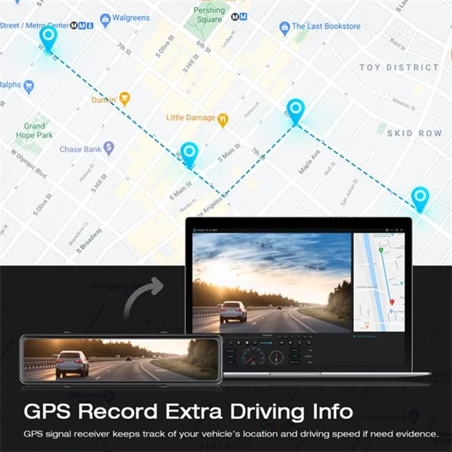 Garlaven 4K Dual Dash Cam 12" Mirror GPS Full Touch Screen Car Recorder