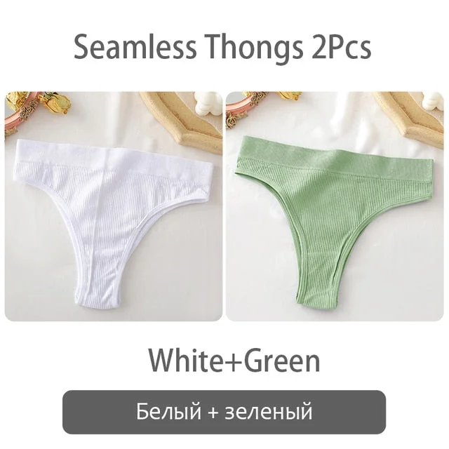 2PCS/Set Women's thong High Waisted Seamless Women's Panties Comfortable Briefs 6 Solid Colors S-XL Sexy Underpants For Women