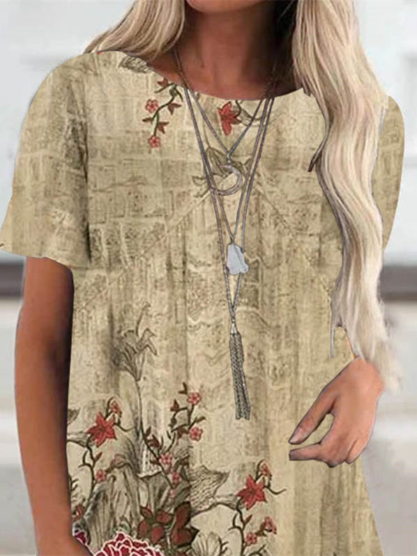Women Short Sleeve Scoop Neck Floral Printed Top