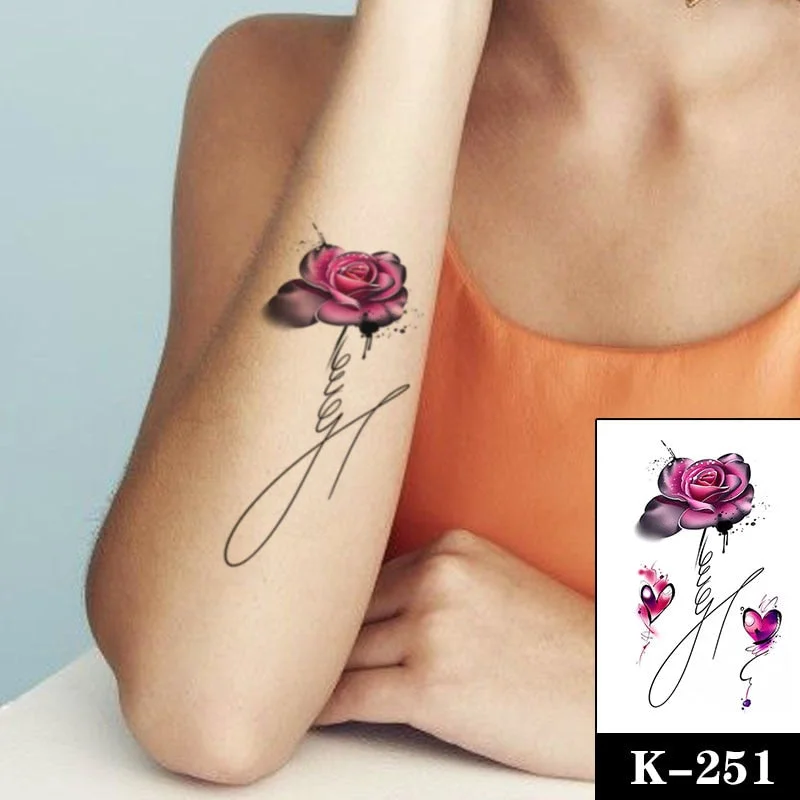 Waterproof Temporary Tattoo Sticker Black Wolf Arrow Rose Butterfly Flash Tattoos Totem Line Body Art Hand Fake Tatoos Women Men