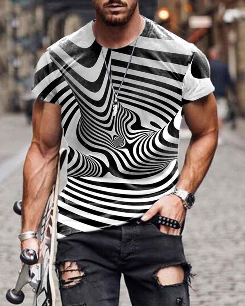 Street Style Black and White Pillar Rotating Short-sleeved T-shirt