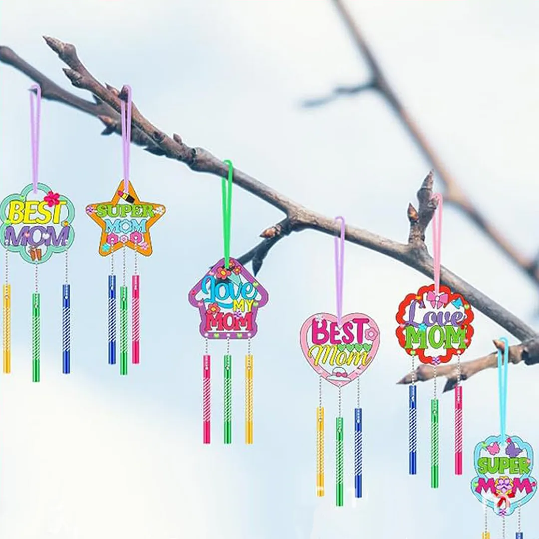 Mothers Day DIY Oil Painting Wind Chimes Wood  Chime Ornament Drawing Spring Craft Pendants for Beginners Adults Gift Home Wall Decor (Wind Chimes A)