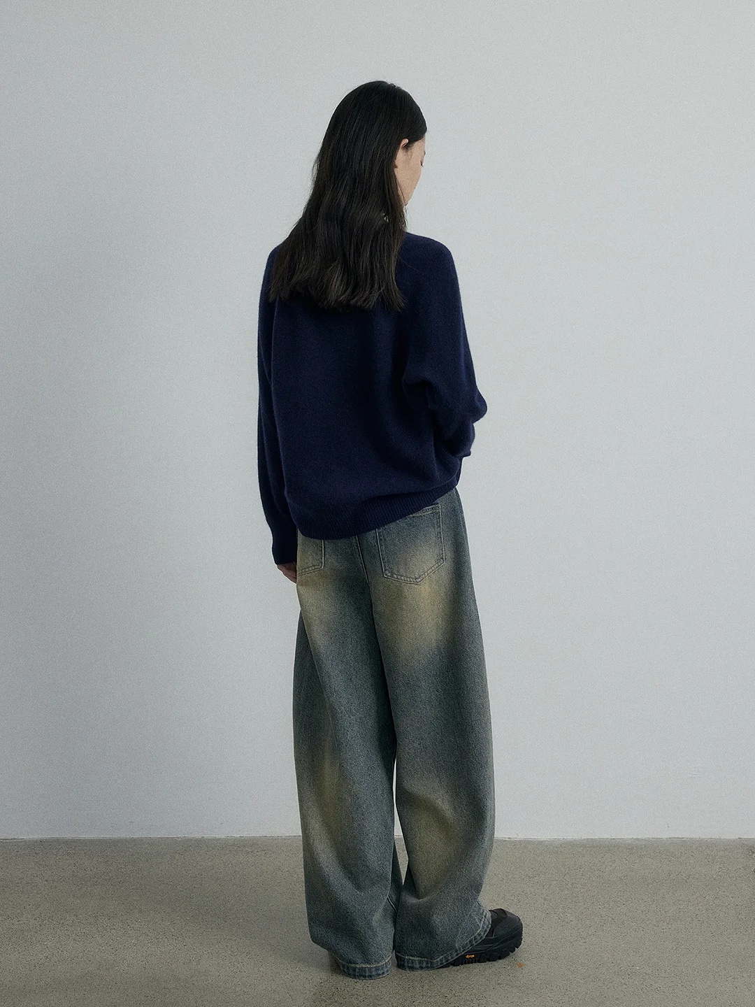 Woherb [Daihe] Autumn New Casual High Waist Retro Machete Temperament Versatile Wide Leg Contrast Color Jeans H7076-Outfit Ideas