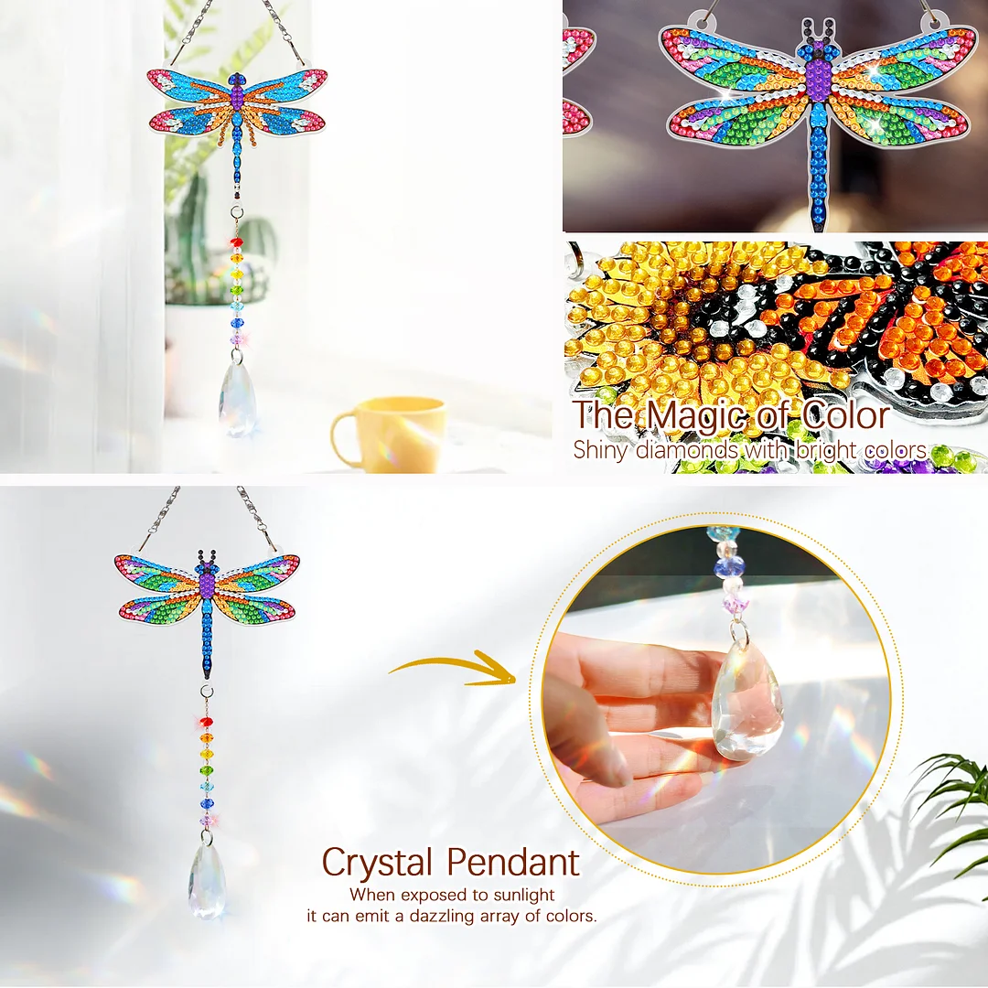 2Pcs Dragonfly DIY Double-Sided Diamond Painting Hanging Kits Diamond Painting Suncatcher Craft Kit for Home Garden Wall Decor Gift