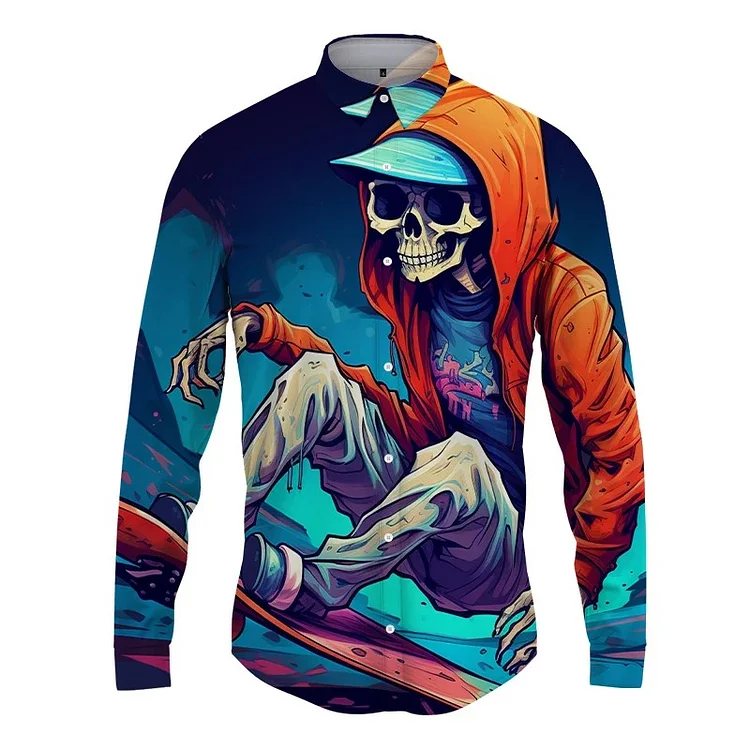 Traceeye Cool Skull 3D Printed Men's Shirt Man/Women Casual Fashion Long Sleeves Shirts Button Lapel Streetwear Oversized Unisex Clothing