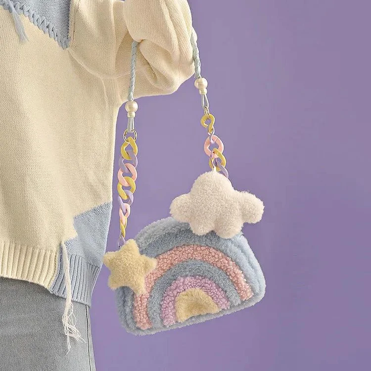 Cute Rainbow Plush Messenger Bag