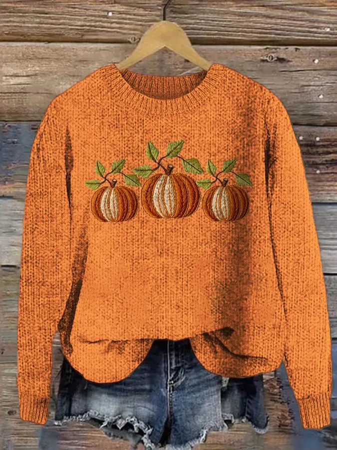 Women's Autumn Pumpkin Print Knit Top 