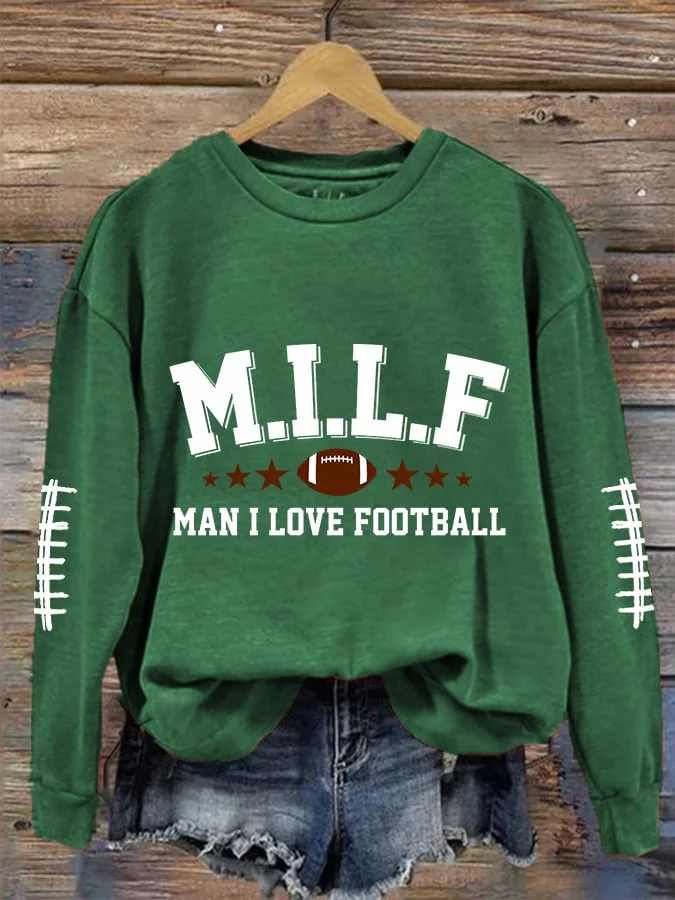 Women's Funny MILF Man I Love Football,Gameday Football Lover Casual Sweatshirt socialshop
