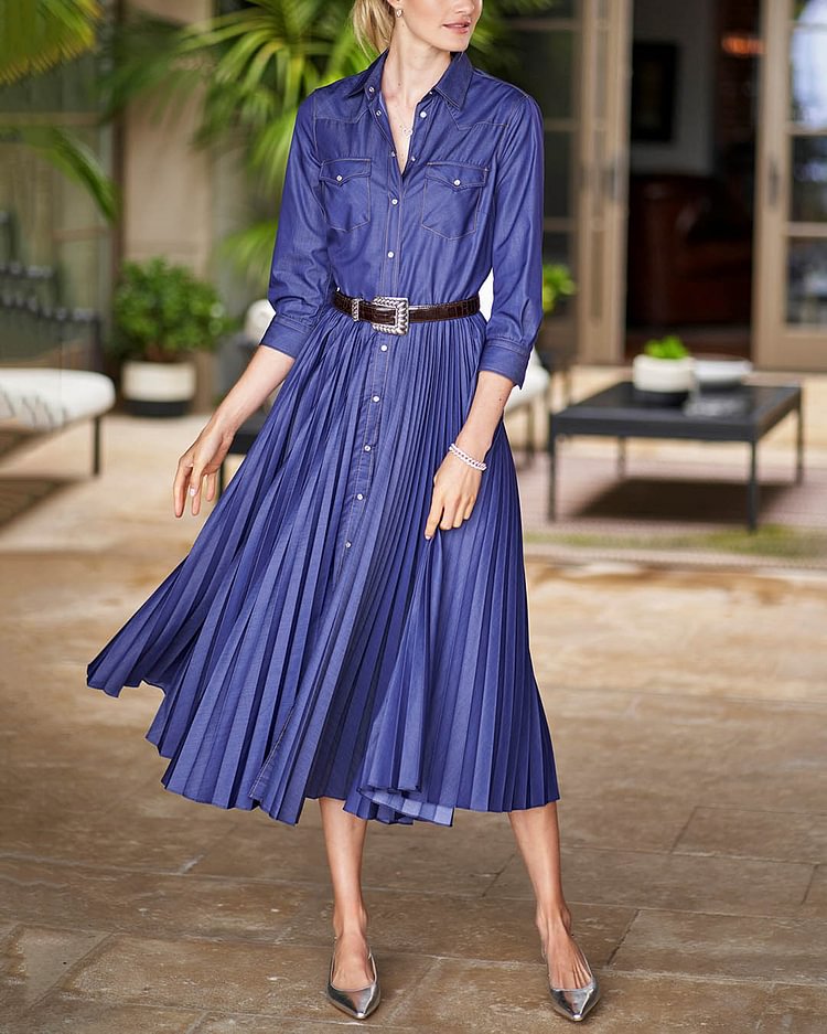 western denim pleated dress