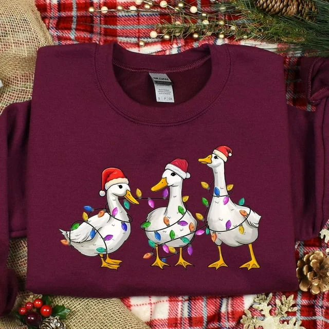 SANTA Claus Merry Bright Sweatshirt Christmas Duck Farm Animals Sweatshirt