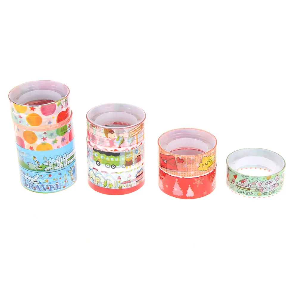 10pcs 1.5cmx2.5m Paper Sticky Adhesive Sticker Decorative Washi Tape