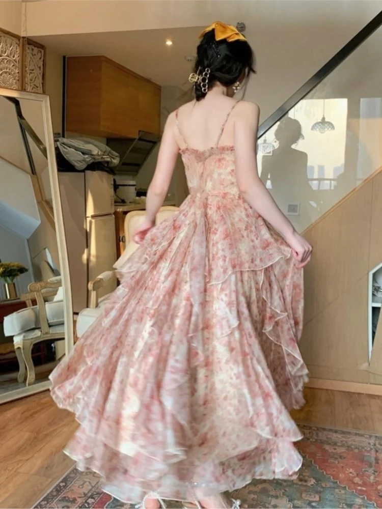 Elegant Chiffon Lace-up Holiday Dress PE035