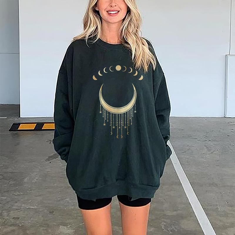   Moon Star Print Women's Cozy Loose Sweatshirt - Neojana